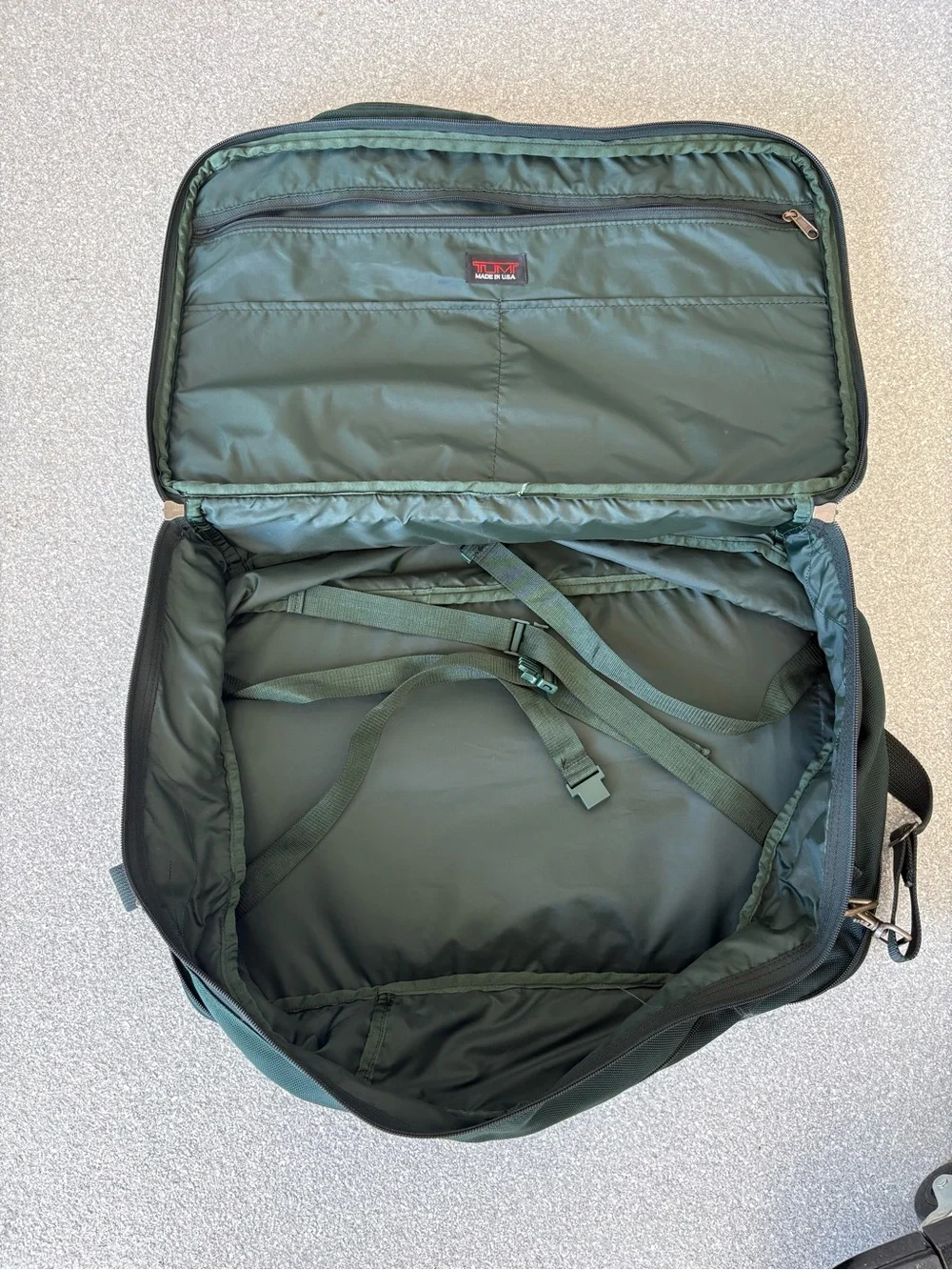 TUMI double expansion carry on travel bag, 22”wide, 10”deep, 15”tall with locks